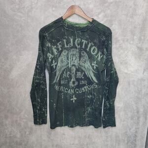 Affliction Men's Medium Reversible Graphic Long Sleeve Skull Shirt